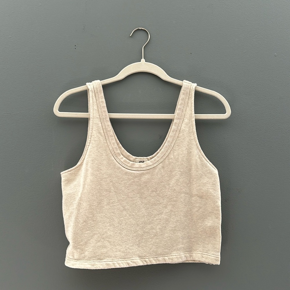 Aerie Weekend Fleece Tank Top, Heather Frost, size small